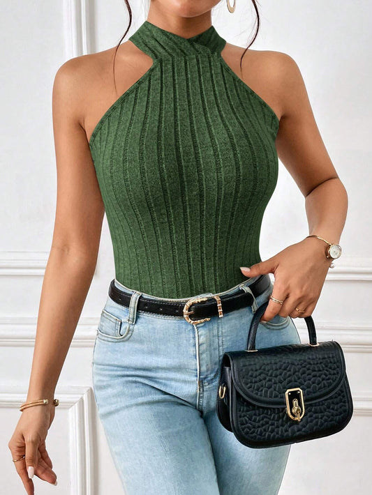 SHEIN Essnce Top De Cuello Halter Sin Espalda Para Mujeres Con Correa