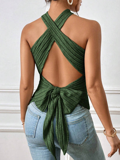 SHEIN Essnce Top De Cuello Halter Sin Espalda Para Mujeres Con Correa