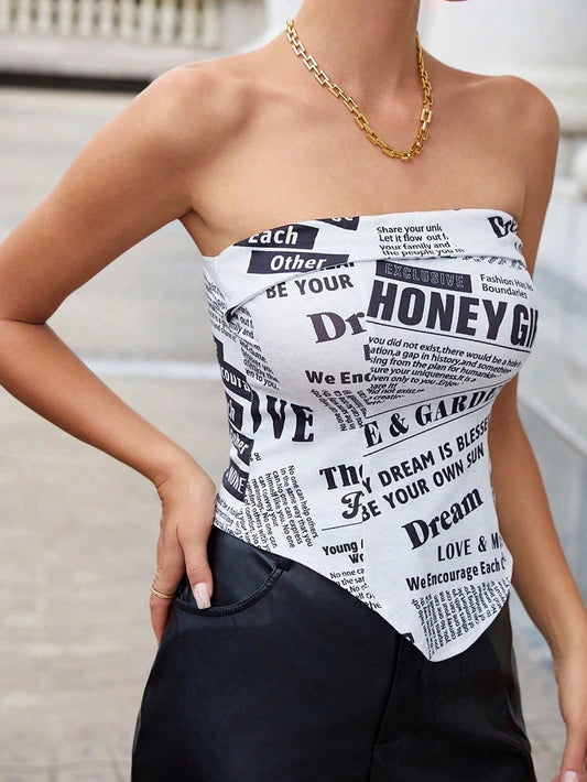 SHEIN Essnce Top Sin Tirantes Para Damas Con Estampado De Letras