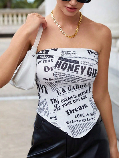 SHEIN Essnce Top Sin Tirantes Para Damas Con Estampado De Letras
