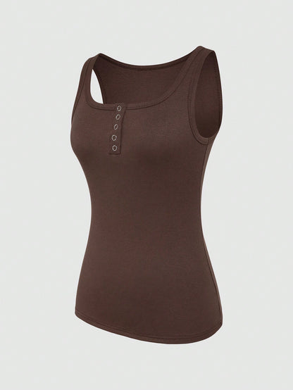 SHEIN Essnce Top casual sin mangas de punto acanalado en unicolor para mujer, verano