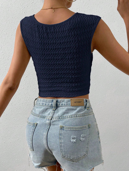 SHEIN Essnce Top corto de cuello cuadrado y textura unicolor para mujer, adecuado para el verano