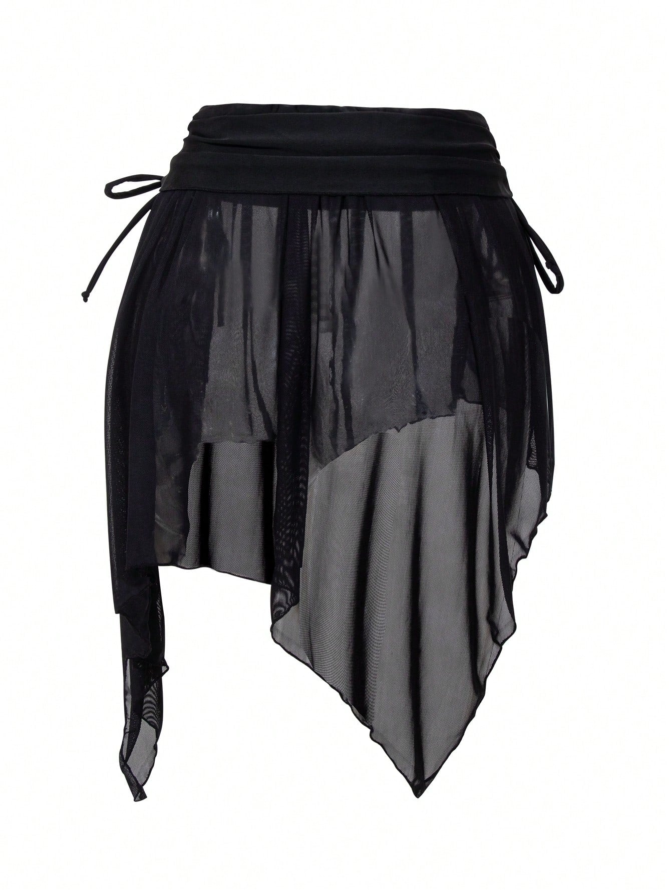 SHEIN Falda pareo asimétrica con cordón y tejido de malla sexy para mujer, nuevo lanzamiento de verano