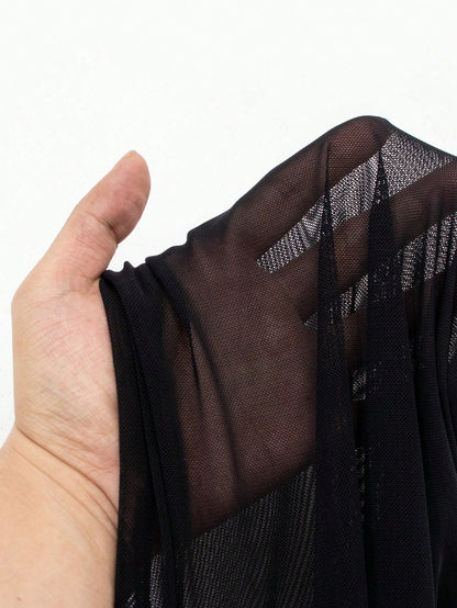 SHEIN Falda pareo asimétrica con cordón y tejido de malla sexy para mujer, nuevo lanzamiento de verano