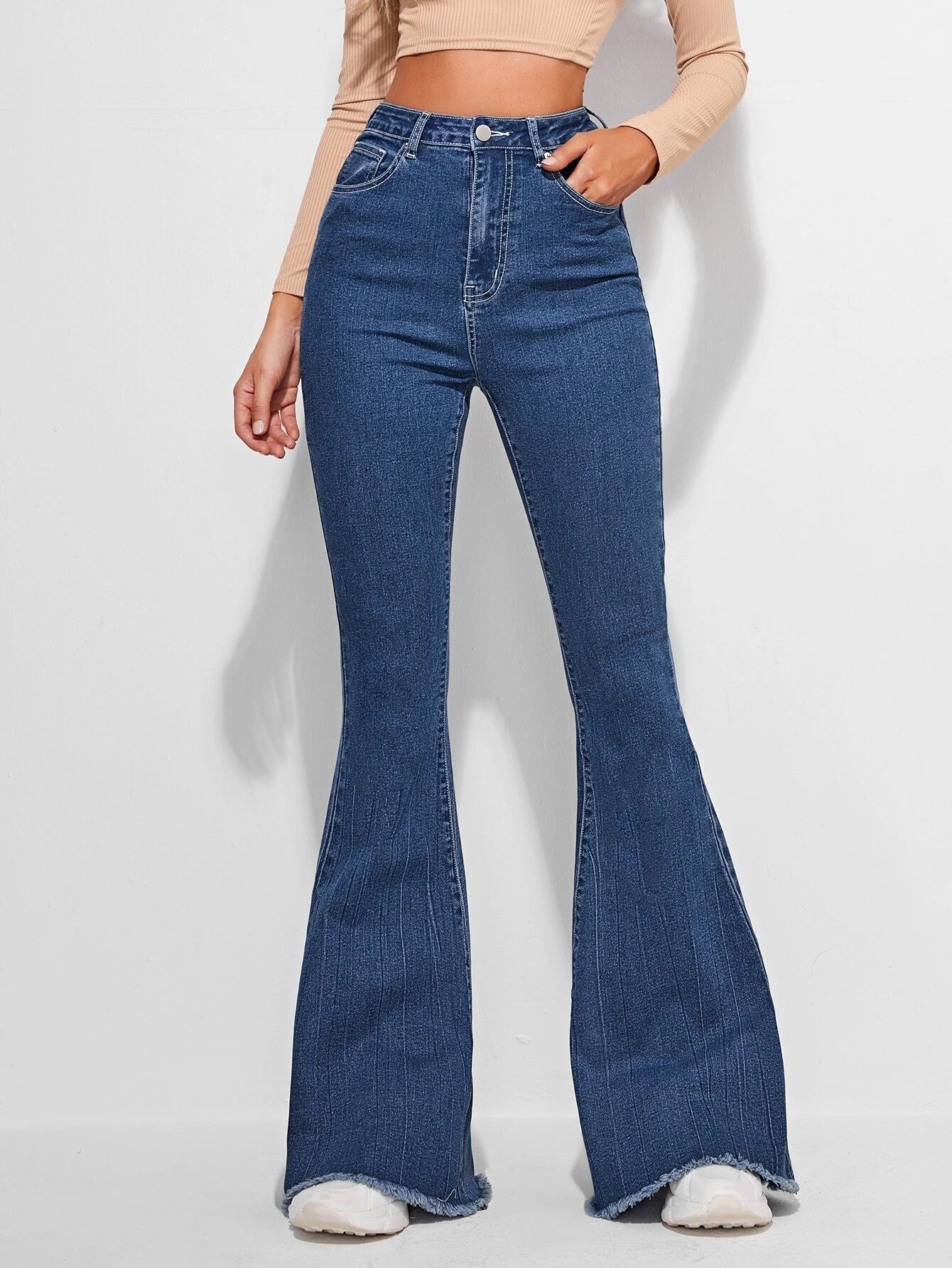 SHEIN Frenchy Jeans de pierna amplia bajo crudo con puntada en contraste