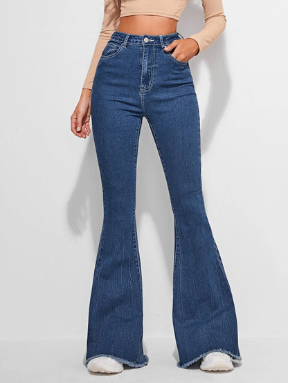 SHEIN Frenchy Jeans de pierna amplia bajo crudo con puntada en contraste