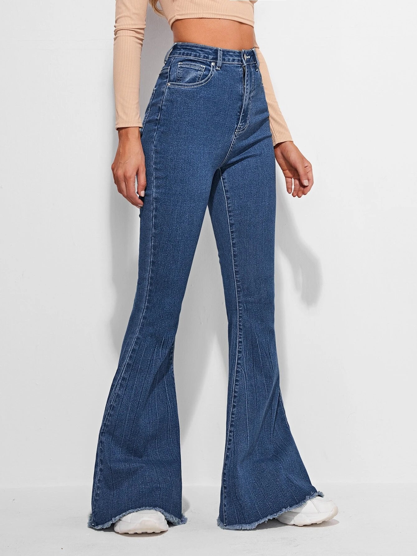 SHEIN Frenchy Jeans de pierna amplia bajo crudo con puntada en contraste