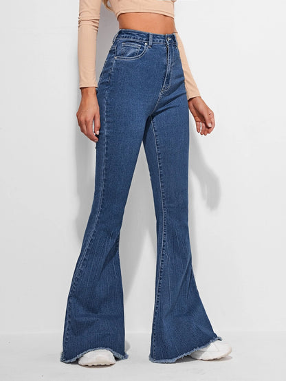SHEIN Frenchy Jeans de pierna amplia bajo crudo con puntada en contraste