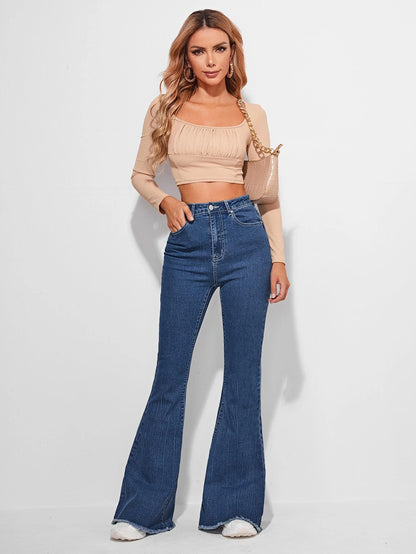 SHEIN Frenchy Jeans de pierna amplia bajo crudo con puntada en contraste