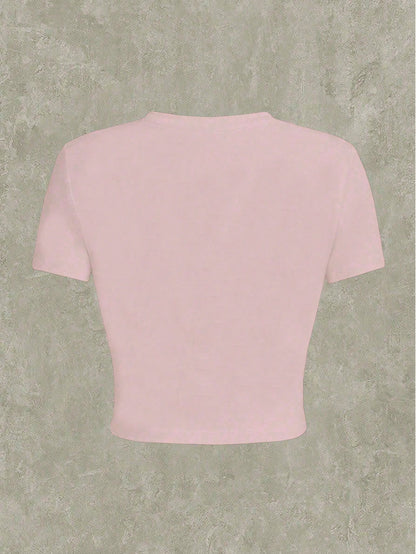 SHEIN ICON Camiseta casual de verano para mujer con lazo y estampado de letras