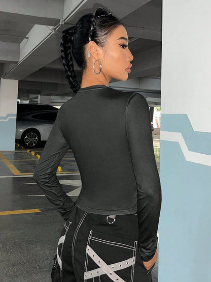 SHEIN ICON Camiseta crop con estampado de figura y letra