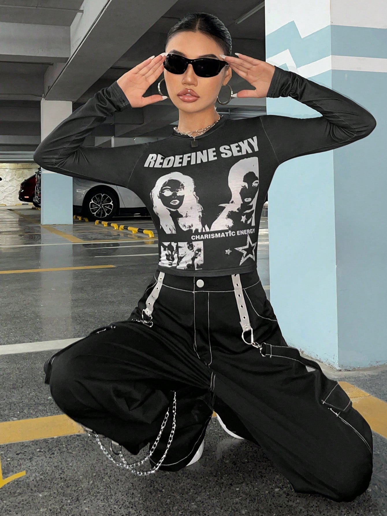 SHEIN ICON Camiseta crop con estampado de figura y letra