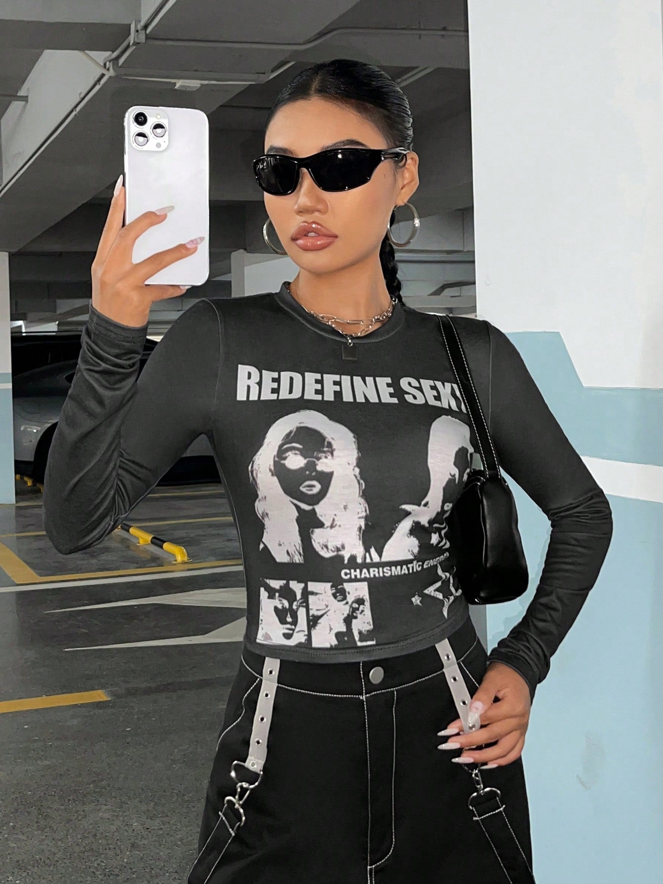 SHEIN ICON Camiseta crop con estampado de figura y letra