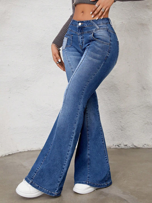 SHEIN ICON Pantalones Vaqueros Acampanados De Estilo Retro
