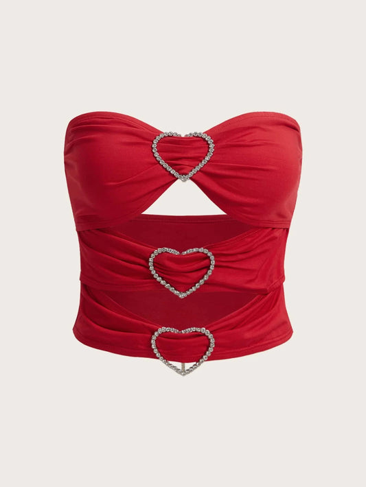 SHEIN ICON Top bandeau con diamante de imitación corazón recortado