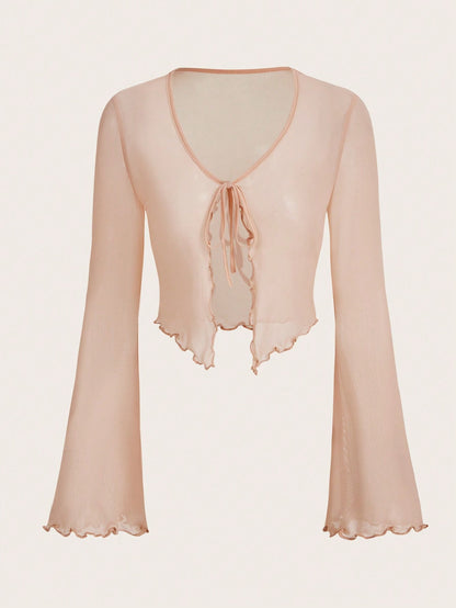 SHEIN ICON Top con cordón delantero ribete en forma de lechuga de malla