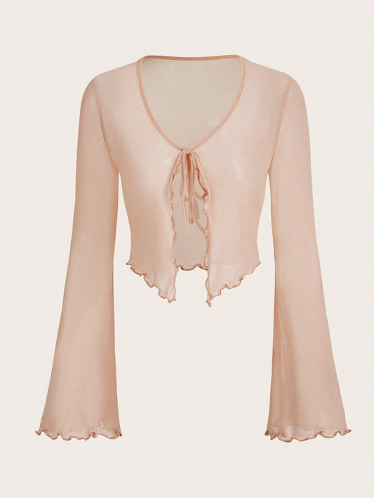 SHEIN ICON Top con cordón delantero ribete en forma de lechuga de malla