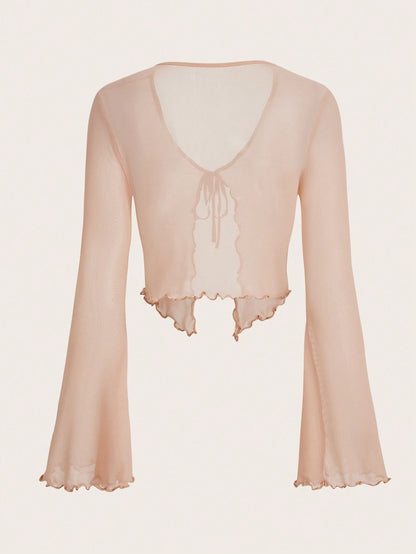 SHEIN ICON Top con cordón delantero ribete en forma de lechuga de malla