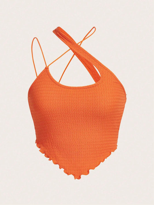 SHEIN ICON Top con tira cruzada bajo hanky unicolor