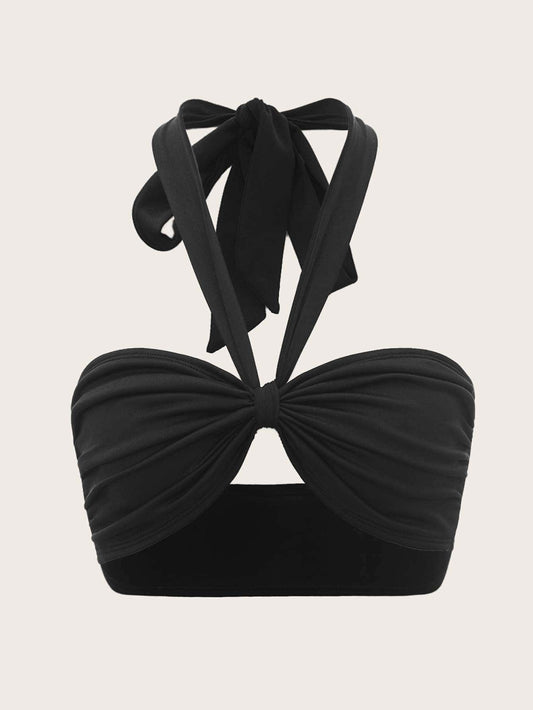 SHEIN ICON Top halter corto de espalda abierta pecho con fruncido