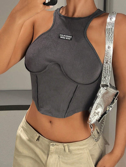 SHEIN ICON Top tank con diseño de parche de letra bajo curvo