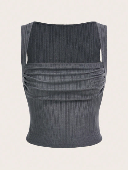 SHEIN ICON Top tank unicolor fruncido
