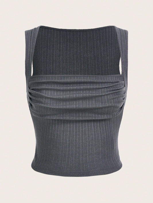 SHEIN ICON Top tank unicolor fruncido