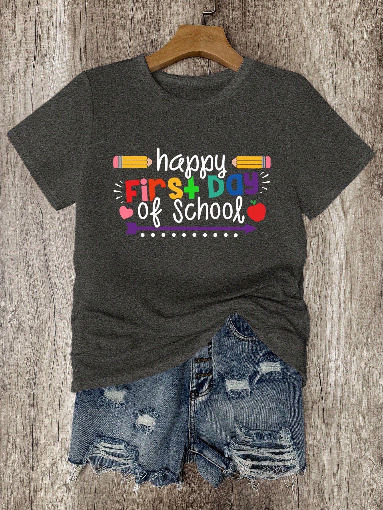 SHEIN LUNE Camiseta cómoda para el hogar con estampado de lápices para mujeres, de vuelta a la escuela