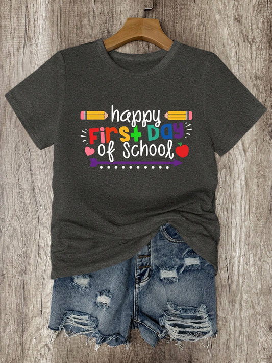 SHEIN LUNE Camiseta cómoda para el hogar con estampado de lápices para mujeres, de vuelta a la escuela