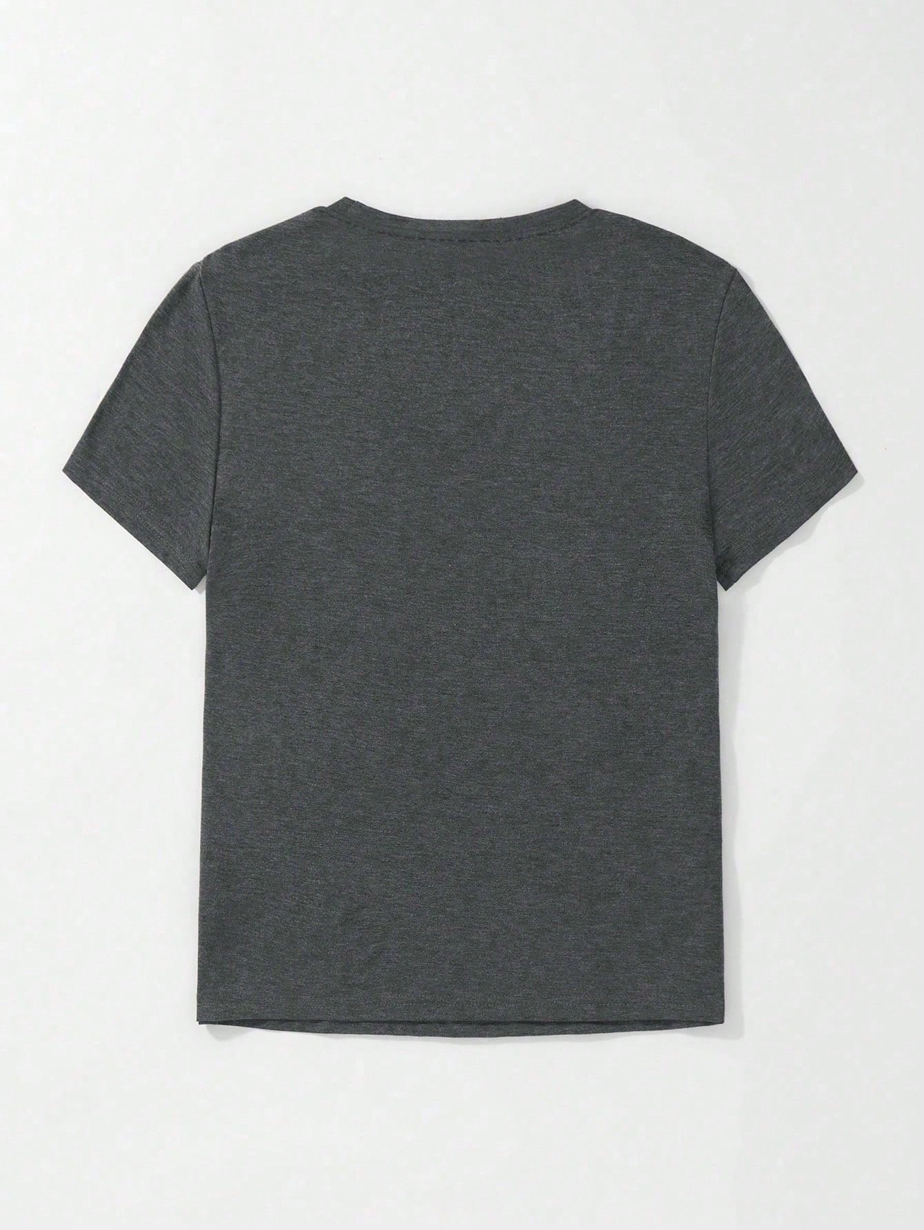 SHEIN LUNE Camiseta informal de cuello redondo, manga corta, con estampado de esqueleto leyendo