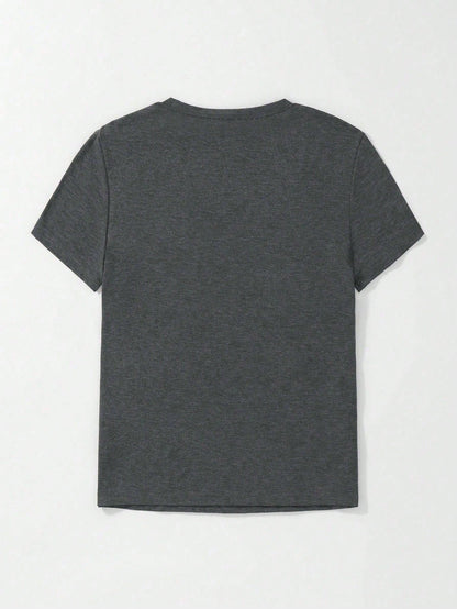 SHEIN LUNE Camiseta informal de cuello redondo, manga corta, con estampado de esqueleto leyendo