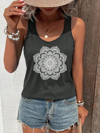SHEIN LUNE Camiseta sin mangas de mujer con estampado floral
