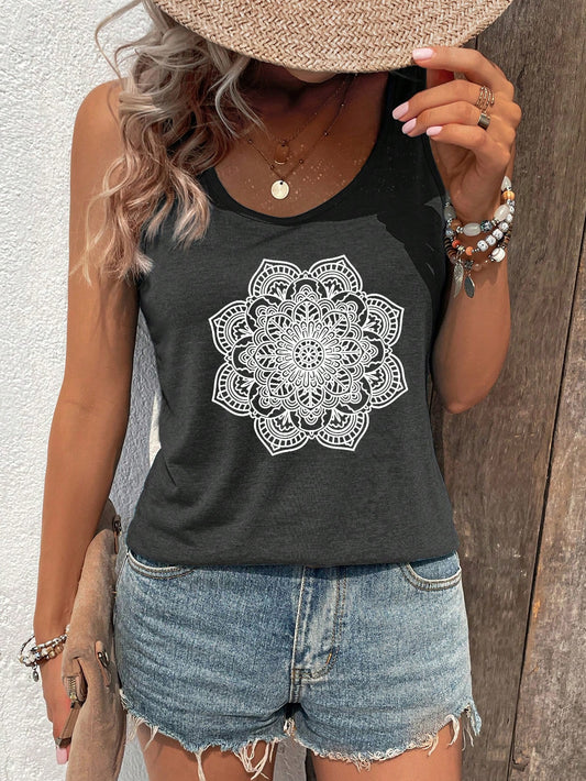 SHEIN LUNE Camiseta sin mangas de mujer con estampado floral