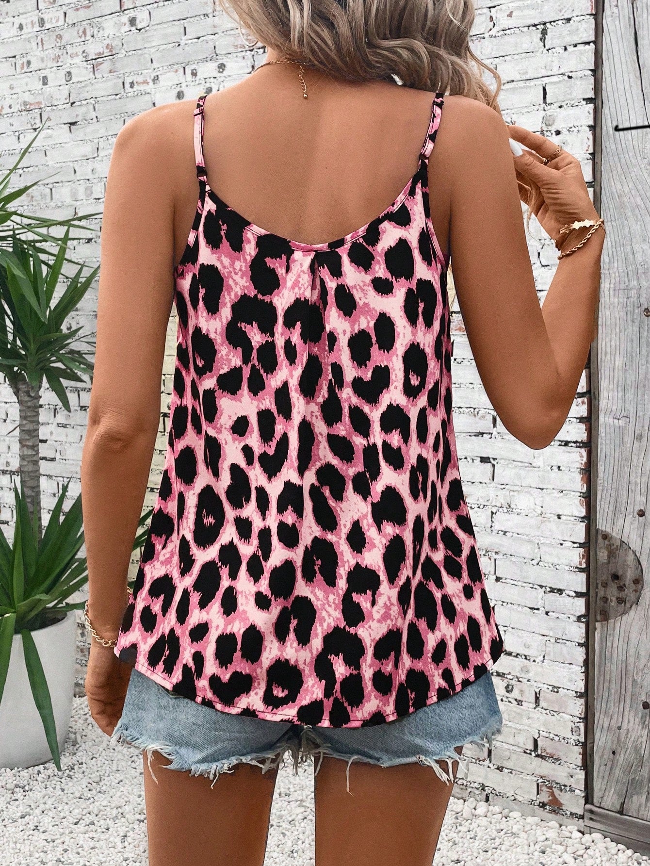 SHEIN LUNE Camiseta sin tirantes con volantes y estampado de leopardo para mujer en verano
