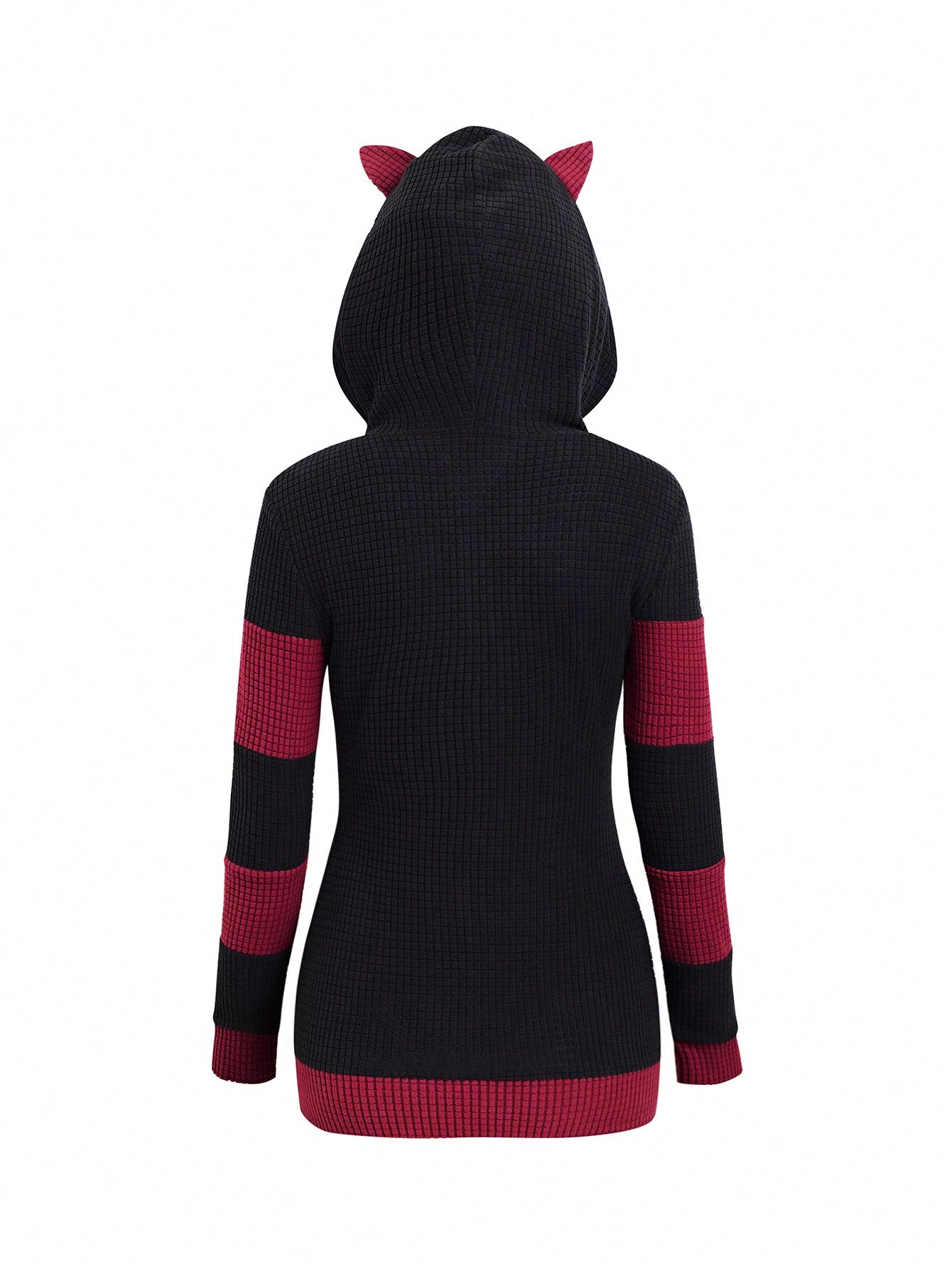 SHEIN LUNE Sudadera con capucha y cremallera completa, ajustada, con parches y contraste de color con orejas de gato, para otoño/invierno