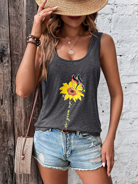 SHEIN LUNE Top tank con estampado floral con slogan