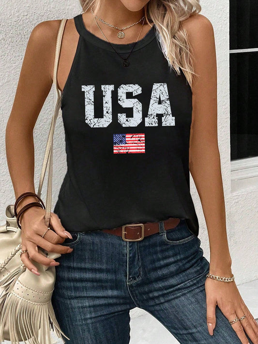 SHEIN LUNE Top de tirantes para mujer con impresión de degradado de color y ajuste ceñido, cómodo para el verano y adecuado para el Día del Maestro en EE. UU