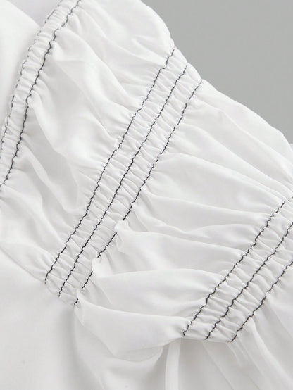 SHEIN MOD Camisa blanca de un hombro con lazo al frente, camisa sexy, ropa de vacaciones, camisa de verano, ropa para el Día de San Valentín, ropa de campo, ropa de playa