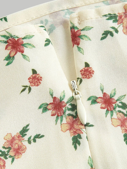 SHEIN MOD Camisa crop con estampado floral de manga con volante con nudo delantero