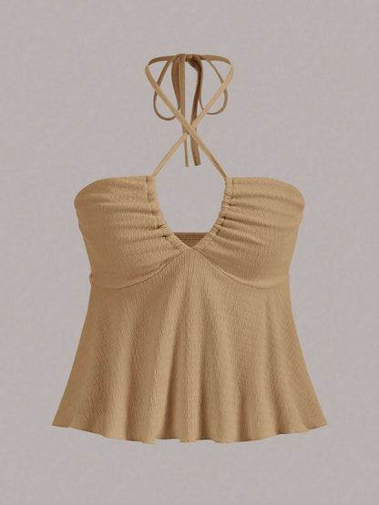 SHEIN MOD Camiseta De Cuello Halter Con Textura Para Mujer