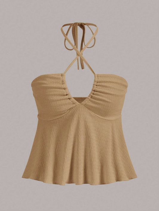 SHEIN MOD Camiseta De Cuello Halter Con Textura Para Mujer