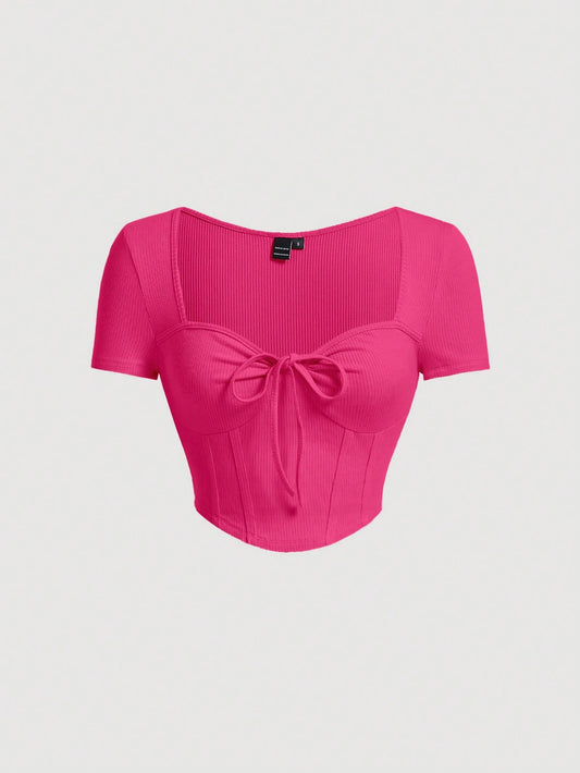 SHEIN MOD Camiseta bajo pañuelo con cordón delantero