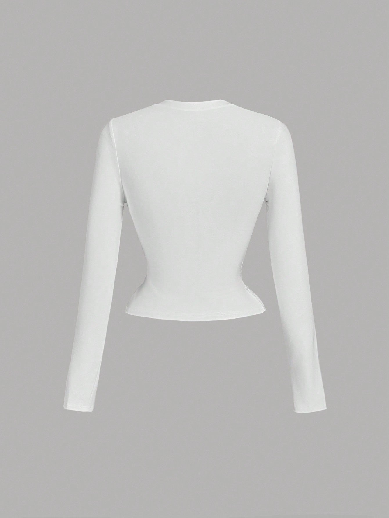 SHEIN MOD Camiseta blanca con letras delanteras decoradas con puntada de encaje hueco, con cordones en la parte delantera, camiseta de Año Nuevo, camiseta de San Valentín, camiseta linda, camiseta de primavera