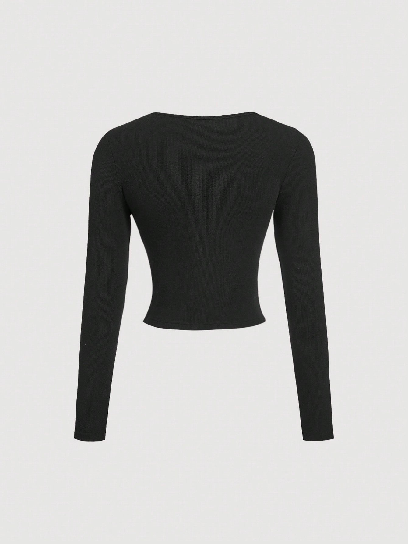 SHEIN MOD Camiseta casual de manga larga para mujer con cuello cuadrado, recortes, volantes y bloques de color negro y blanco, ideal para el Día de San Valentín