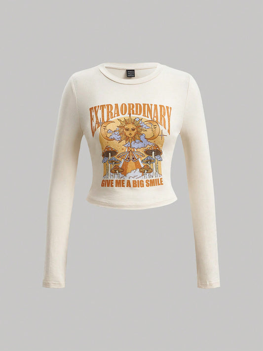 SHEIN MOD Camiseta crop con estampado de letra