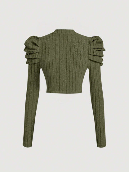 SHEIN MOD Camiseta crop de cuello alto de manga gigot
