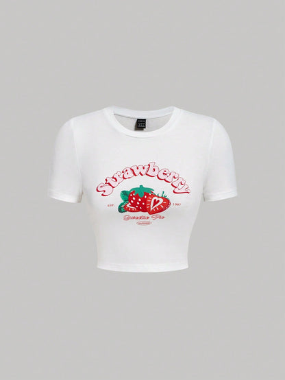 SHEIN MOD Camiseta crop fresa & con estampado de letra