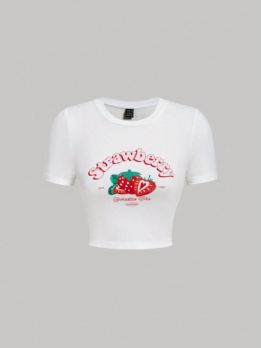 SHEIN MOD Camiseta crop fresa & con estampado de letra