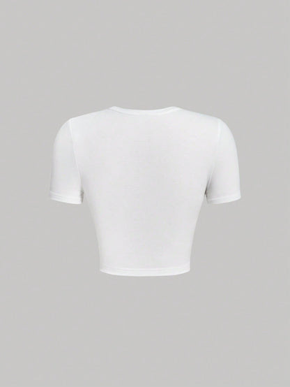 SHEIN MOD Camiseta crop fresa & con estampado de letra