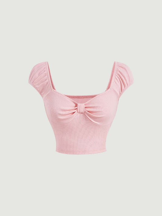SHEIN MOD Camiseta crop unicolor pecho con fruncido